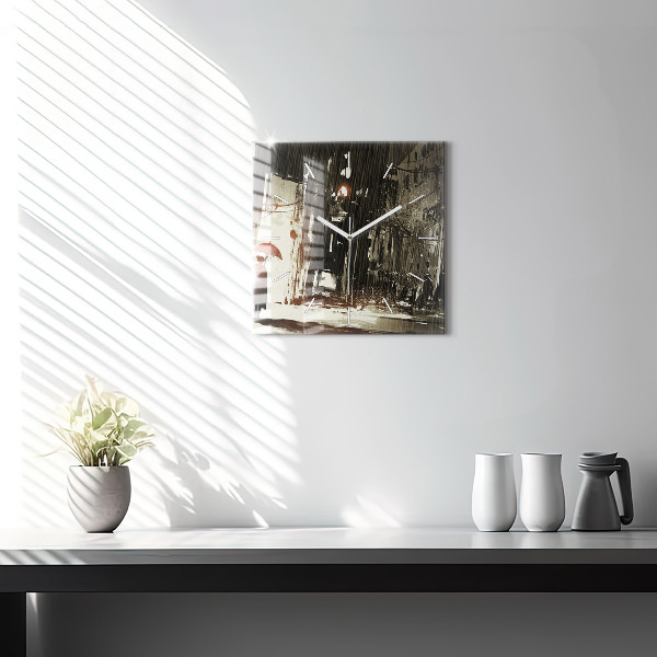 Kwadratowy zegar Kobieta w deszczowej nocy