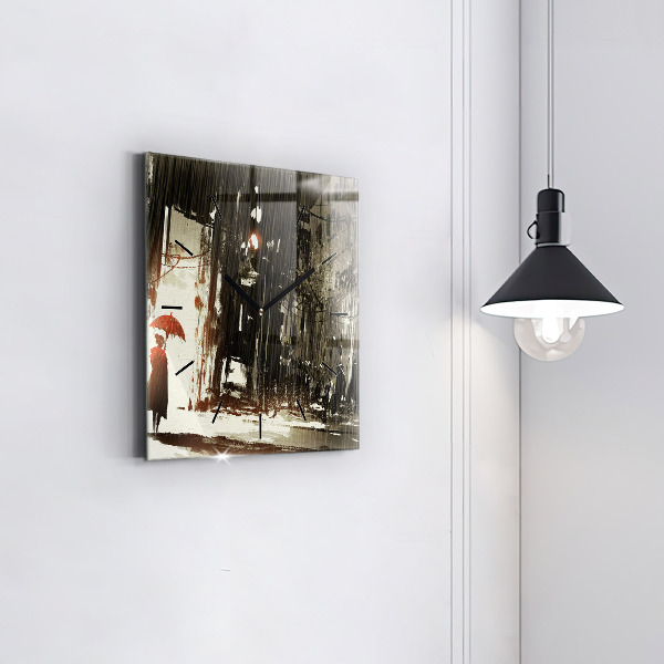 Kwadratowy zegar Kobieta w deszczowej nocy