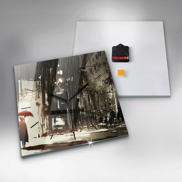 Kwadratowy zegar Kobieta w deszczowej nocy