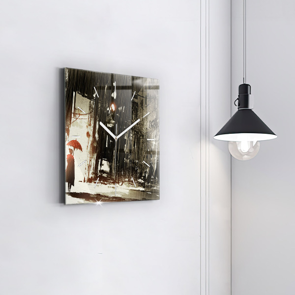 Kwadratowy zegar Kobieta w deszczowej nocy