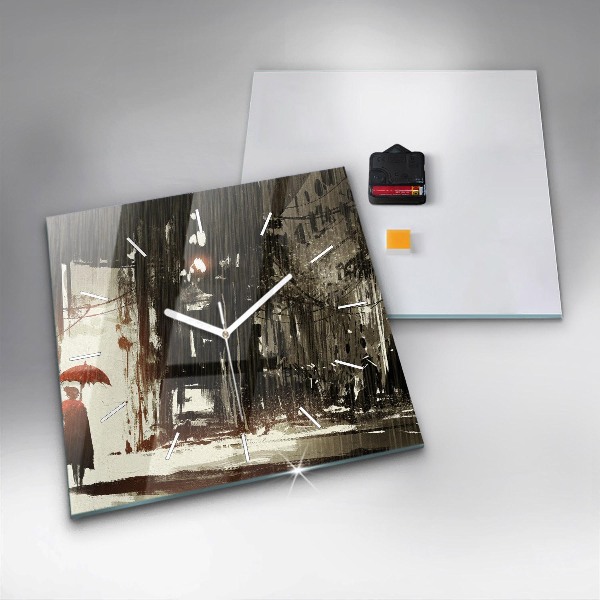 Kwadratowy zegar Kobieta w deszczowej nocy