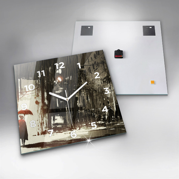 Kwadratowy zegar Kobieta w deszczowej nocy