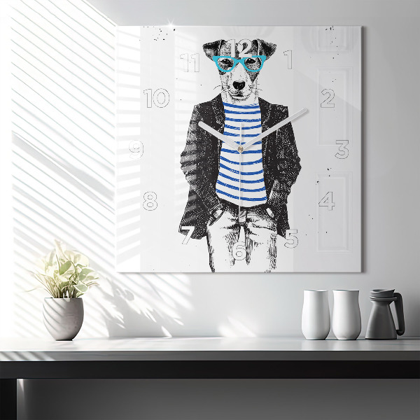 Kwadratowy zegar Pies w ciele człowieka