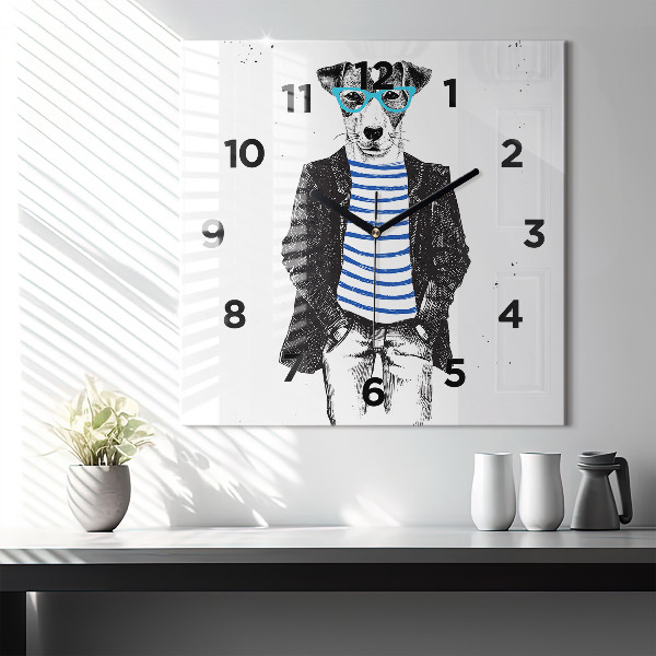 Kwadratowy zegar Pies w ciele człowieka