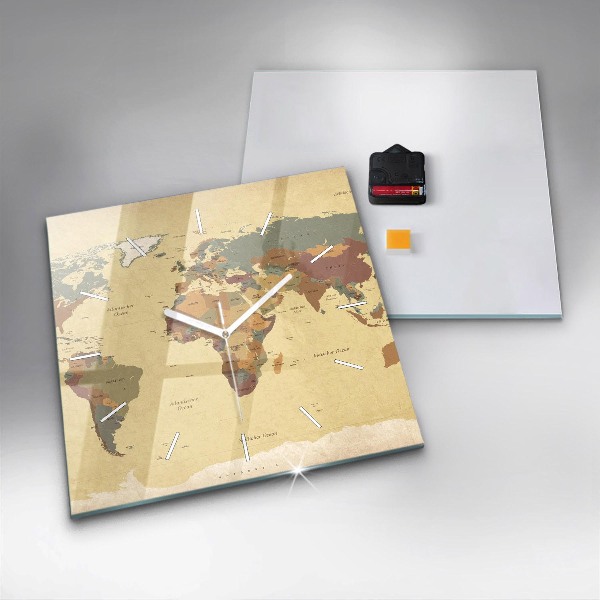 Kwadratowy zegar Mapa świata w stylu vintage