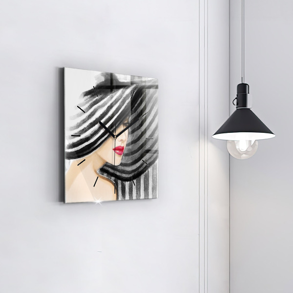 Kwadratowy zegar Kobieta w Czarno bieli