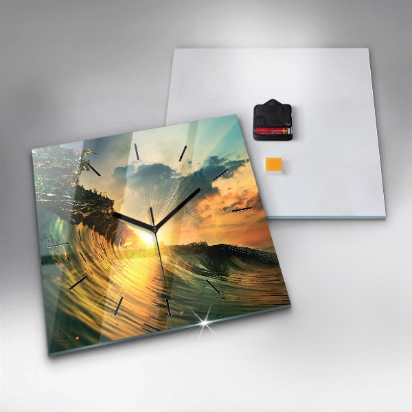 Kwadratowy zegar Perspektywa Fal Zachód Słońca