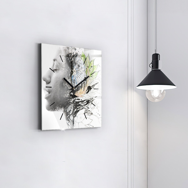 Kwadratowy zegar Abstrakcja twarz kobiety