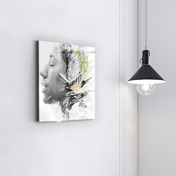 Kwadratowy zegar Abstrakcja twarz kobiety