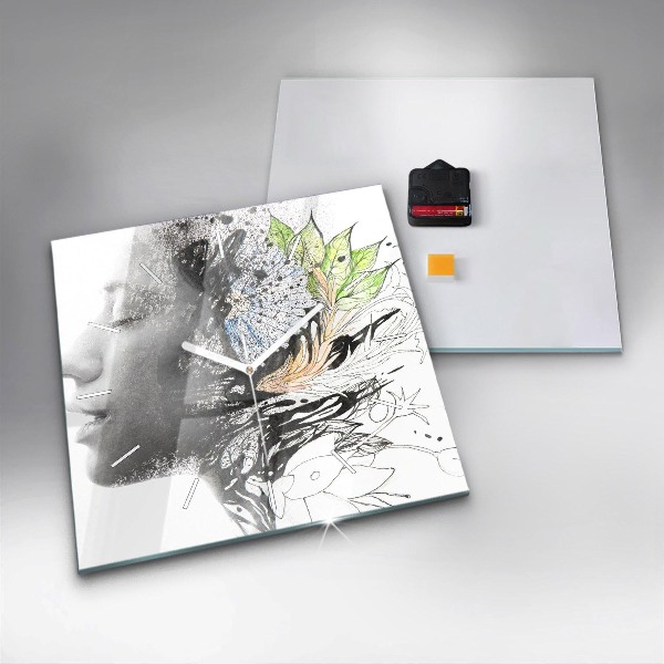 Kwadratowy zegar Abstrakcja twarz kobiety