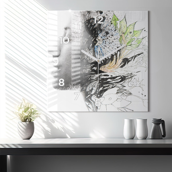 Kwadratowy zegar Abstrakcja twarz kobiety