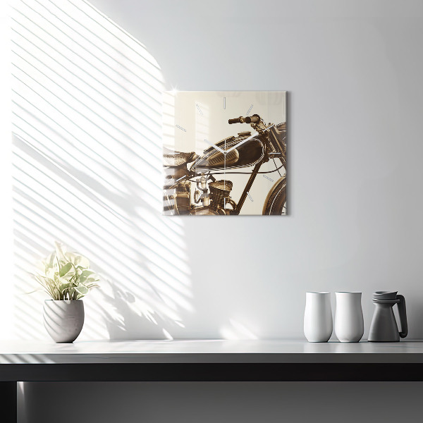 Kwadratowy zegar Sepia motocykla Vintage
