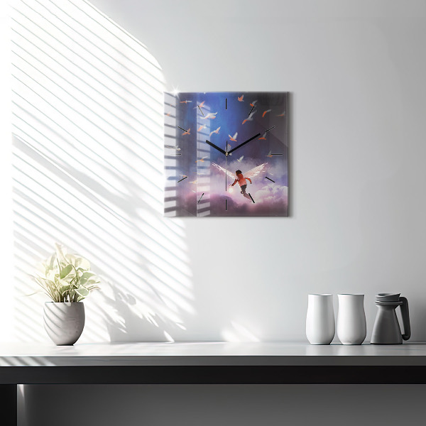 Kwadratowy zegar Chłopiec ze skrzydłami