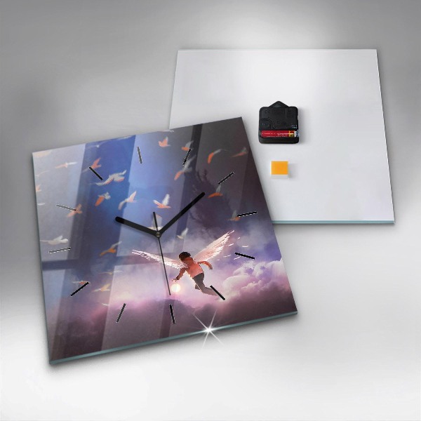 Kwadratowy zegar Chłopiec ze skrzydłami