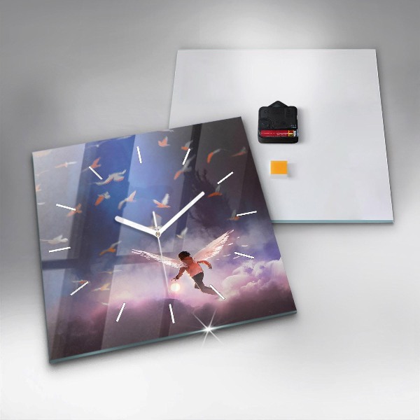 Kwadratowy zegar Chłopiec ze skrzydłami