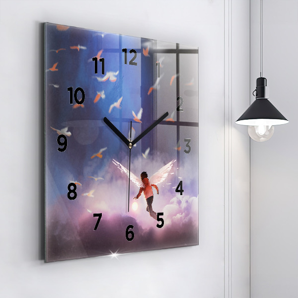 Kwadratowy zegar Chłopiec ze skrzydłami