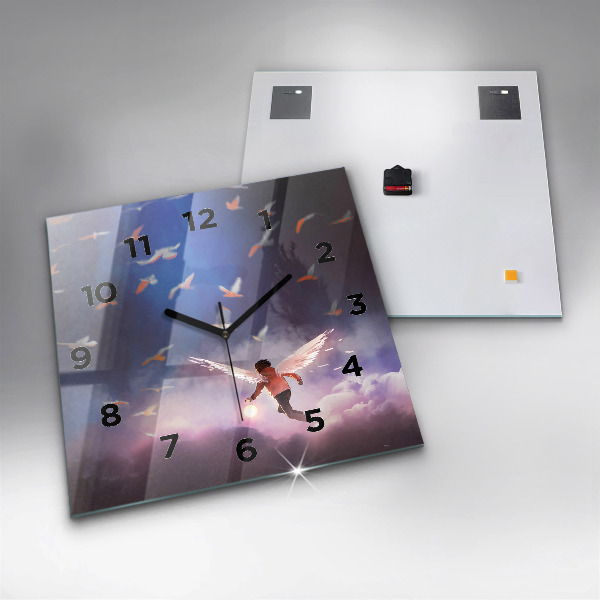 Kwadratowy zegar Chłopiec ze skrzydłami