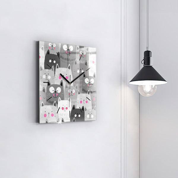 Zegar na ścianę kwadratowy Wzór z kotami