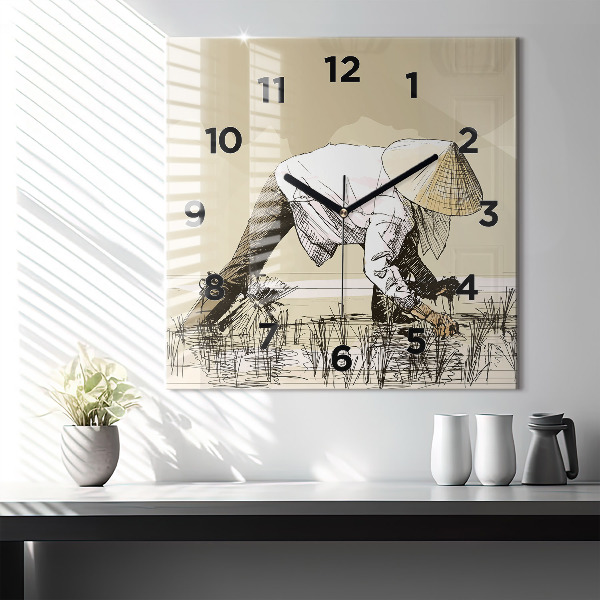 Kwadratowy zegar Kobieta zbierająca ryż