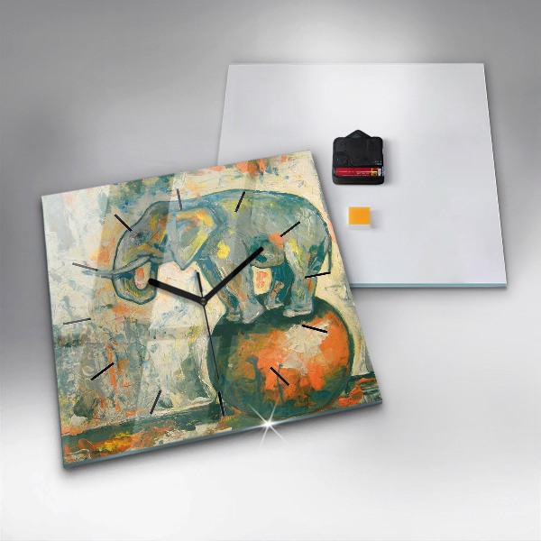 Kwadratowy zegar Malowana postura słonia