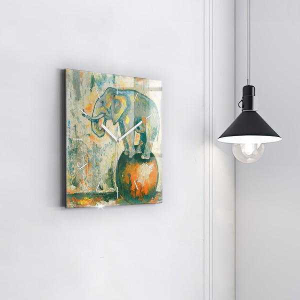 Kwadratowy zegar Malowana postura słonia