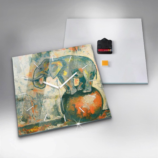 Kwadratowy zegar Malowana postura słonia