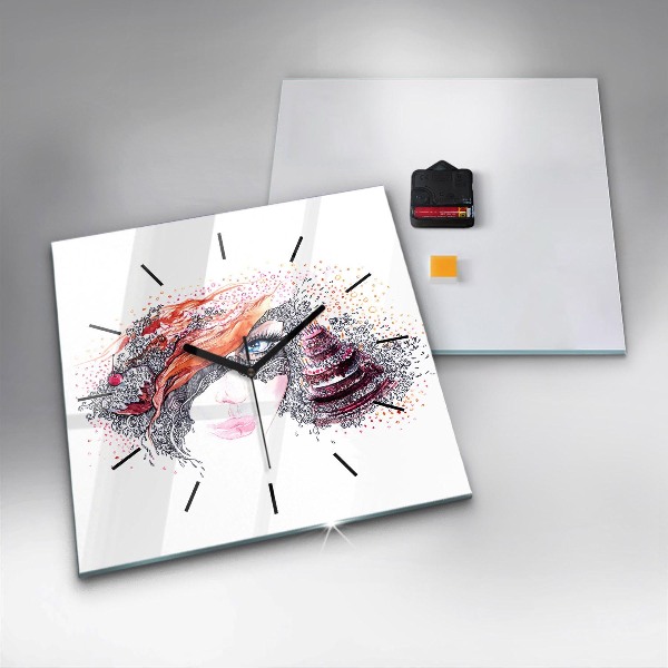 Kwadratowy zegar Słodka kobieta z ciastem