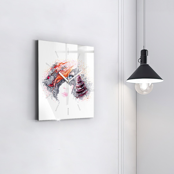 Kwadratowy zegar Słodka kobieta z ciastem