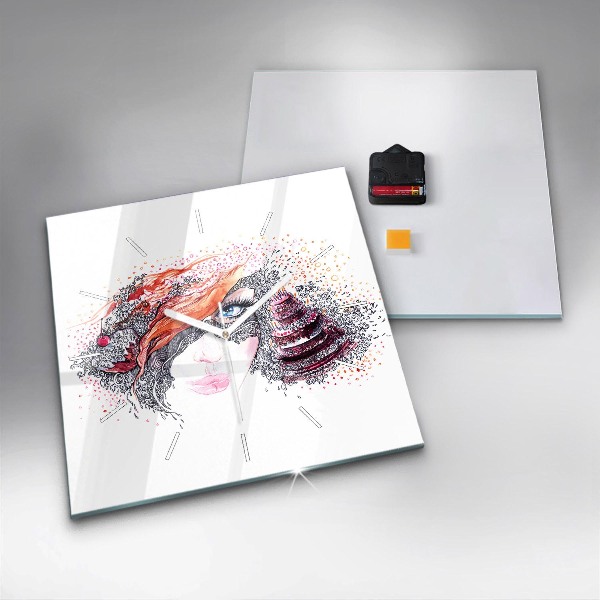 Kwadratowy zegar Słodka kobieta z ciastem