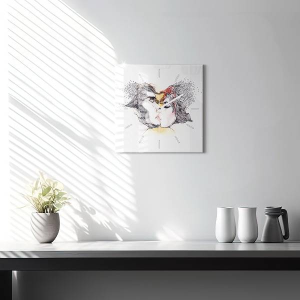 Kwadratowy zegar Rysunek miłosny pocałunek