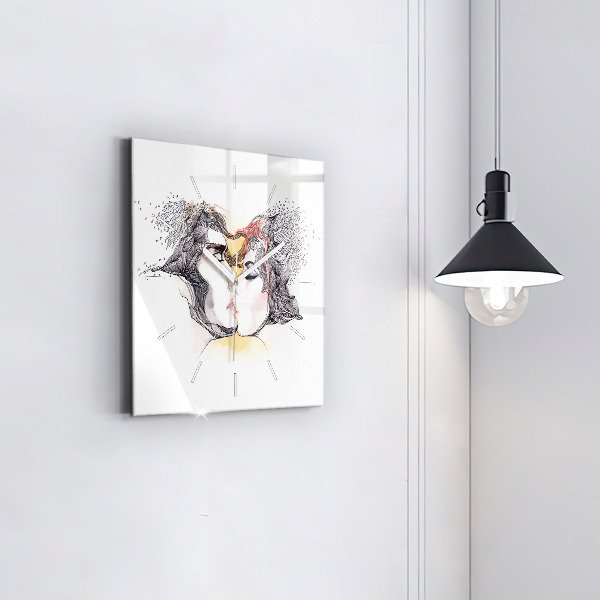 Kwadratowy zegar Rysunek miłosny pocałunek