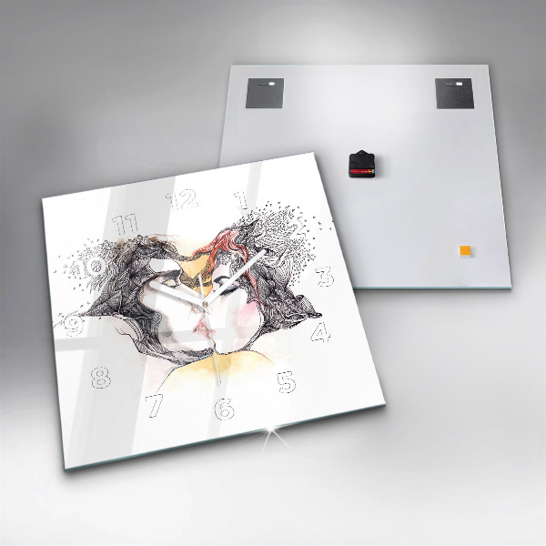 Kwadratowy zegar Rysunek miłosny pocałunek