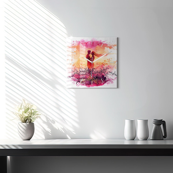 Kwadratowy zegar Akwarele zakochana para