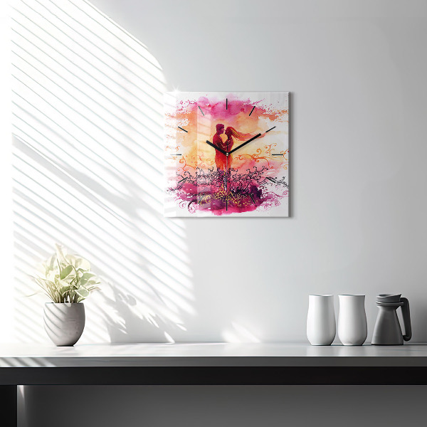 Kwadratowy zegar Akwarele zakochana para