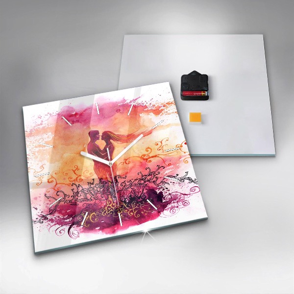 Kwadratowy zegar Akwarele zakochana para