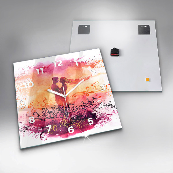 Kwadratowy zegar Akwarele zakochana para