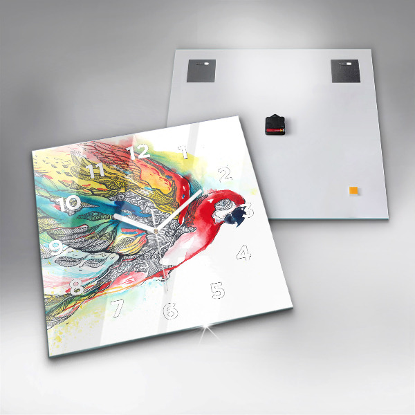 Kwadratowy zegar Kolorowa Papuga w locie