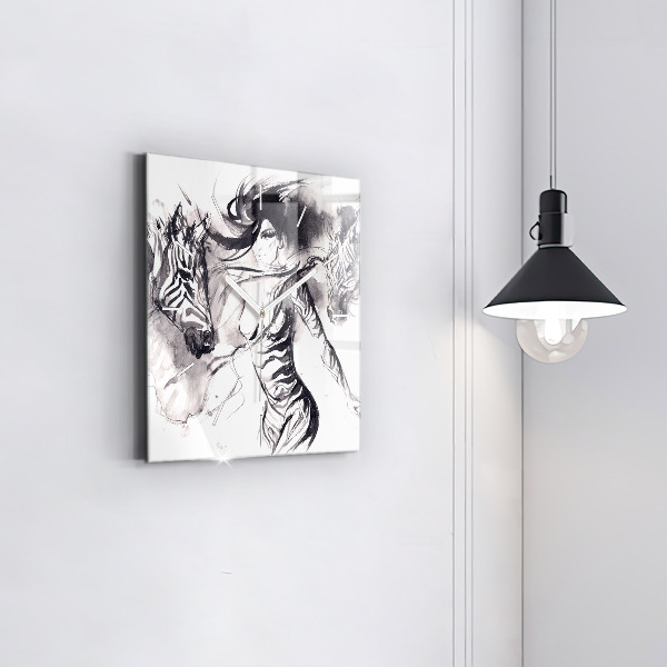 Kwadratowy zegar Kobieta i zebry