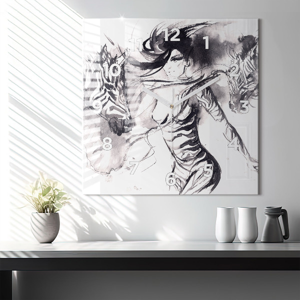 Kwadratowy zegar Kobieta i zebry