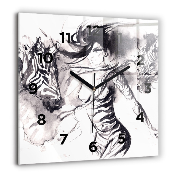 Kwadratowy zegar Kobieta i zebry