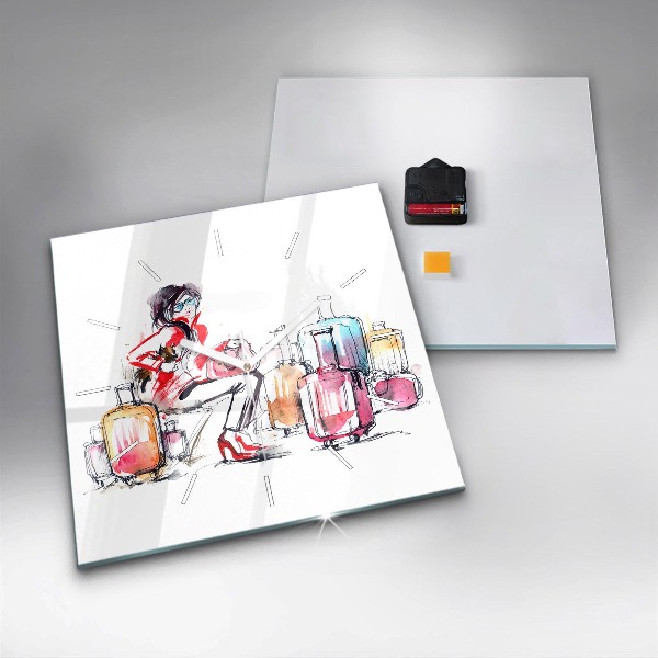 Kwadratowy zegar Kobieta z walizkami