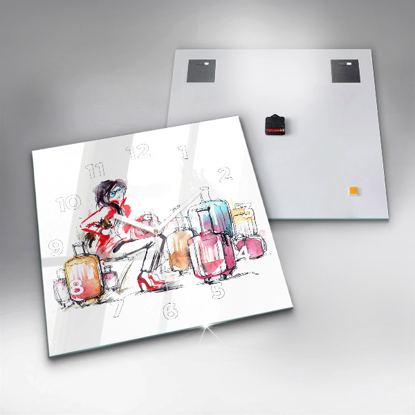 Kwadratowy zegar Kobieta z walizkami