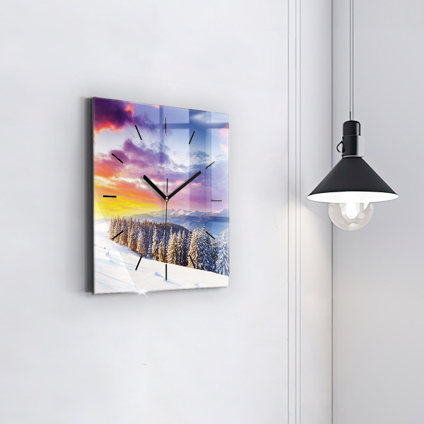 Kwadratowy zegar Zimowy górski Krajobraz