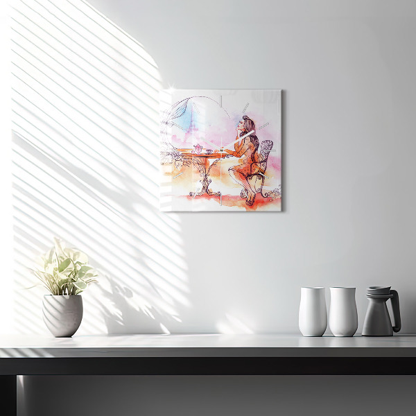 Kwadratowy zegar Kobieta pijąca herbatę