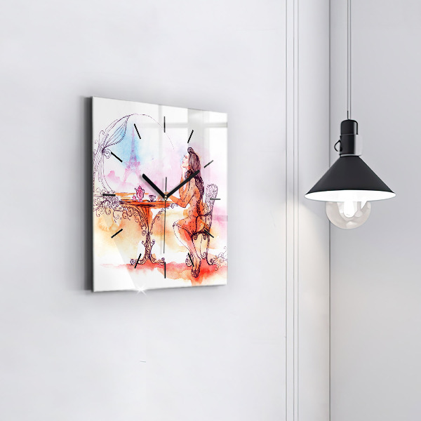 Kwadratowy zegar Kobieta pijąca herbatę