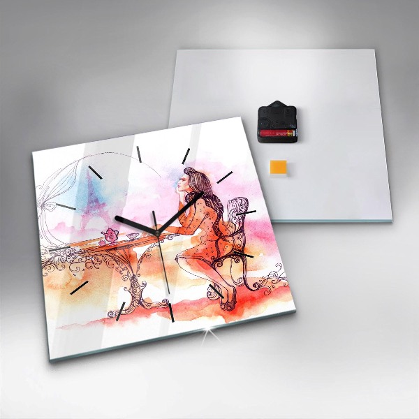 Kwadratowy zegar Kobieta pijąca herbatę