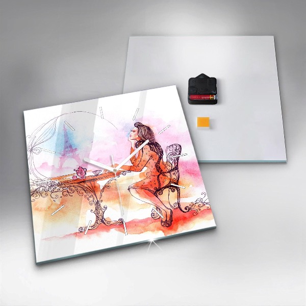 Kwadratowy zegar Kobieta pijąca herbatę