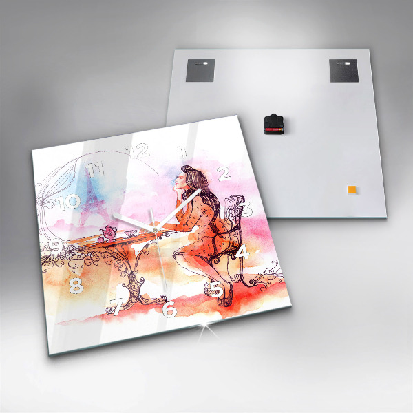 Kwadratowy zegar Kobieta pijąca herbatę