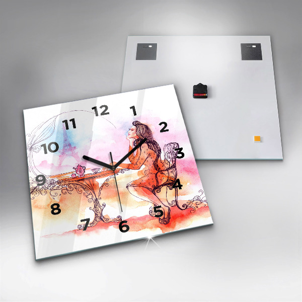 Kwadratowy zegar Kobieta pijąca herbatę