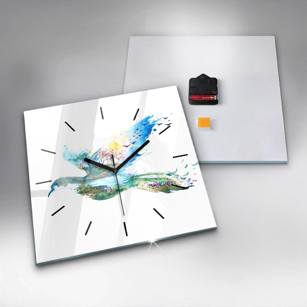 Kwadratowy zegar Abstrakcja ptaka i wiosny